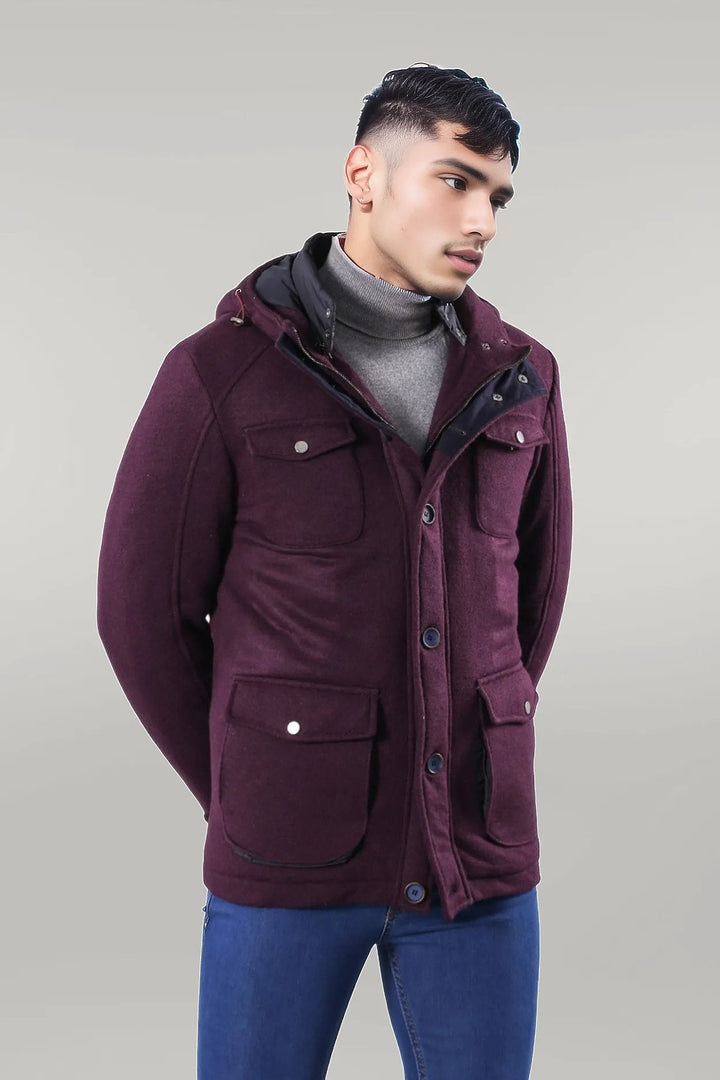 WSS Claret Red Felt Hooded Coat  - Singen
