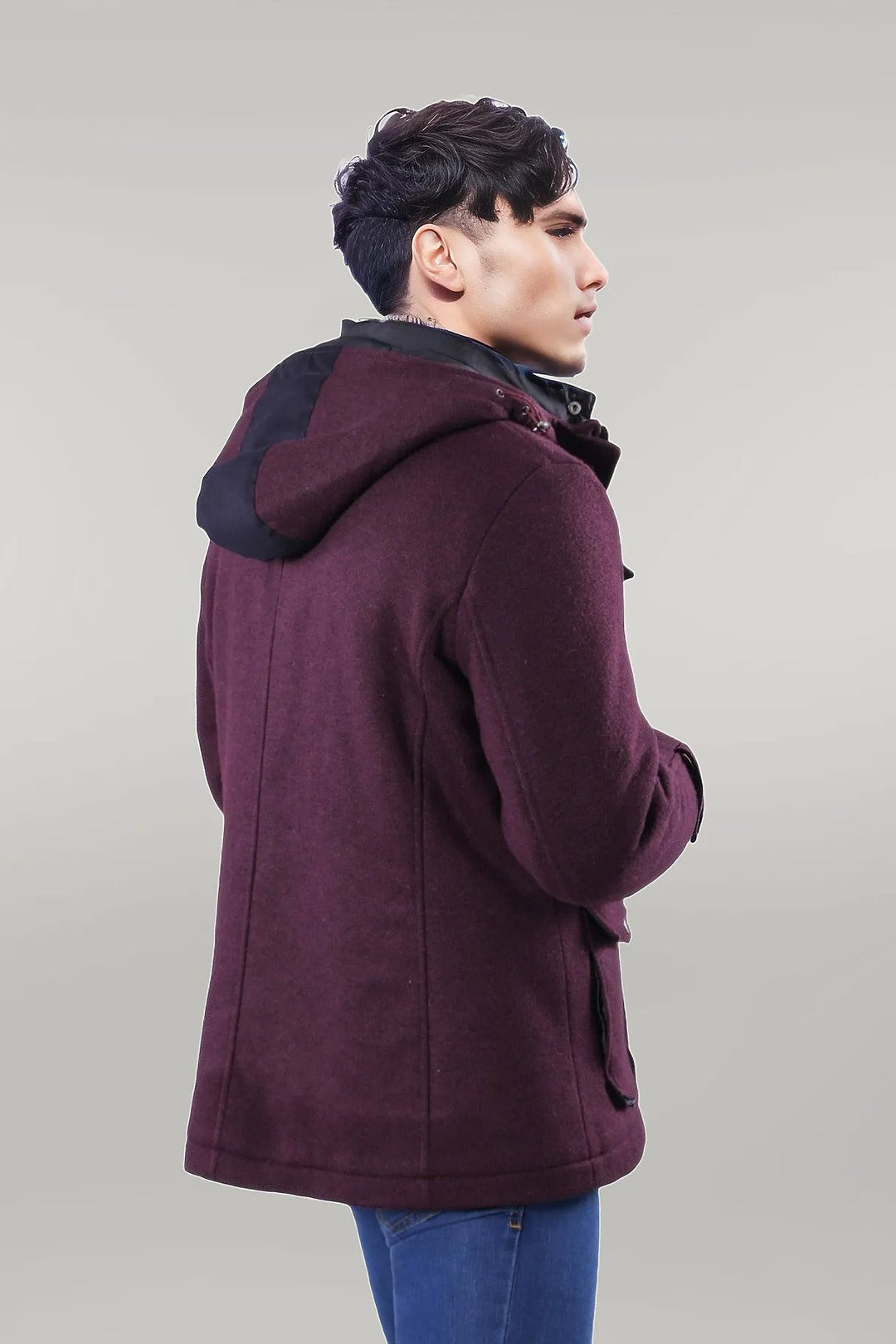 WSS Claret Red Felt Hooded Coat  - Singen
