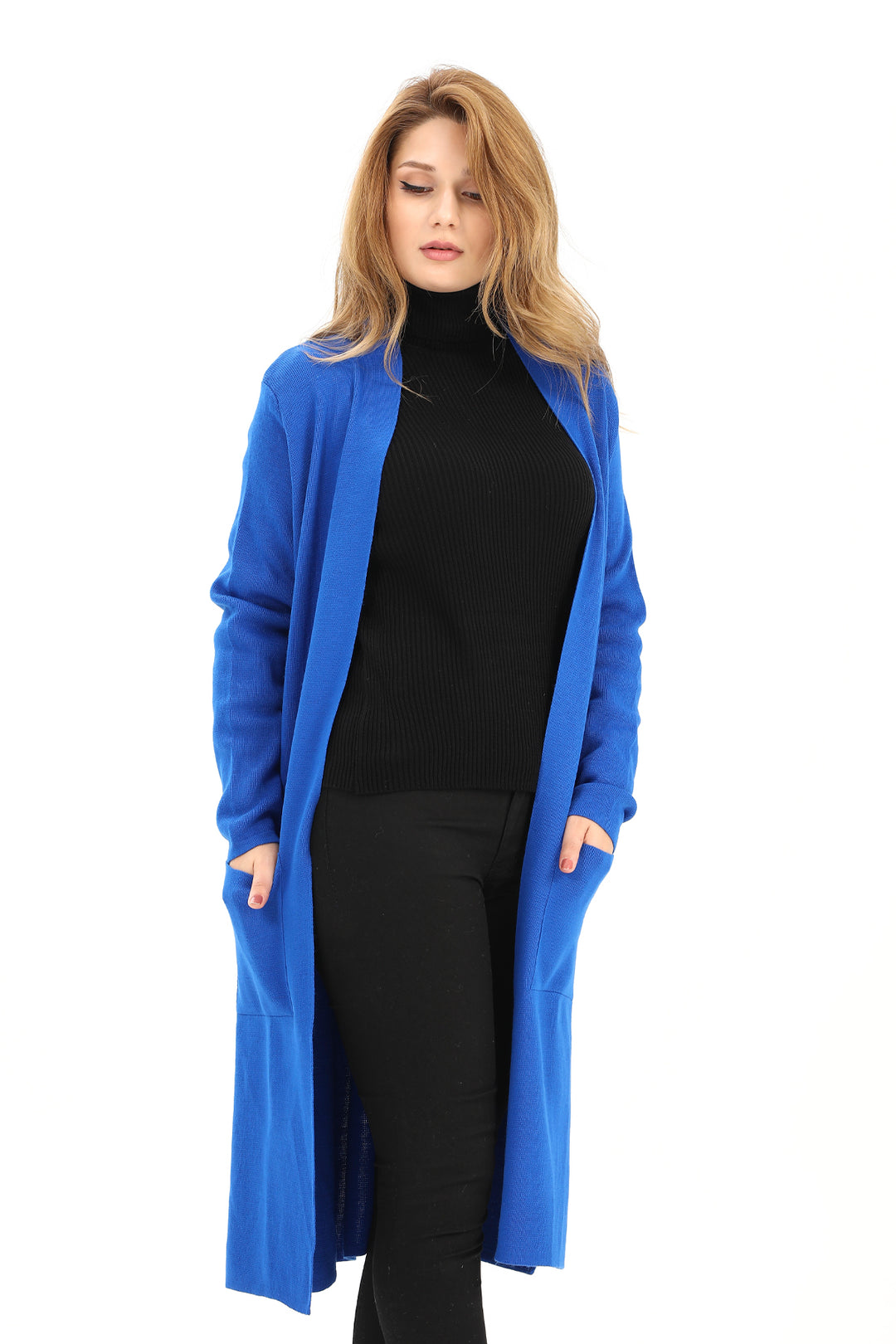 MPL Woman Pocketed Plain Long Cardigan 4341 - Cozumel
