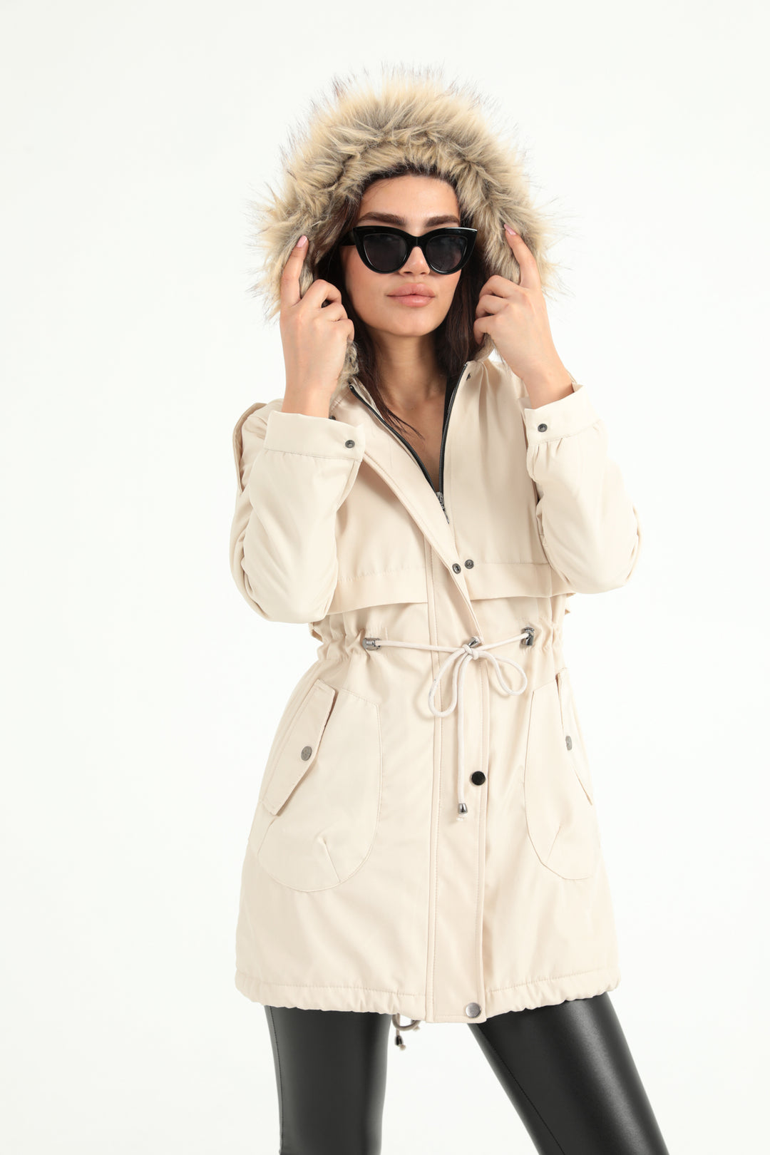 MPL Woman Waist Tied Hooded Coat 60045 - New Britain