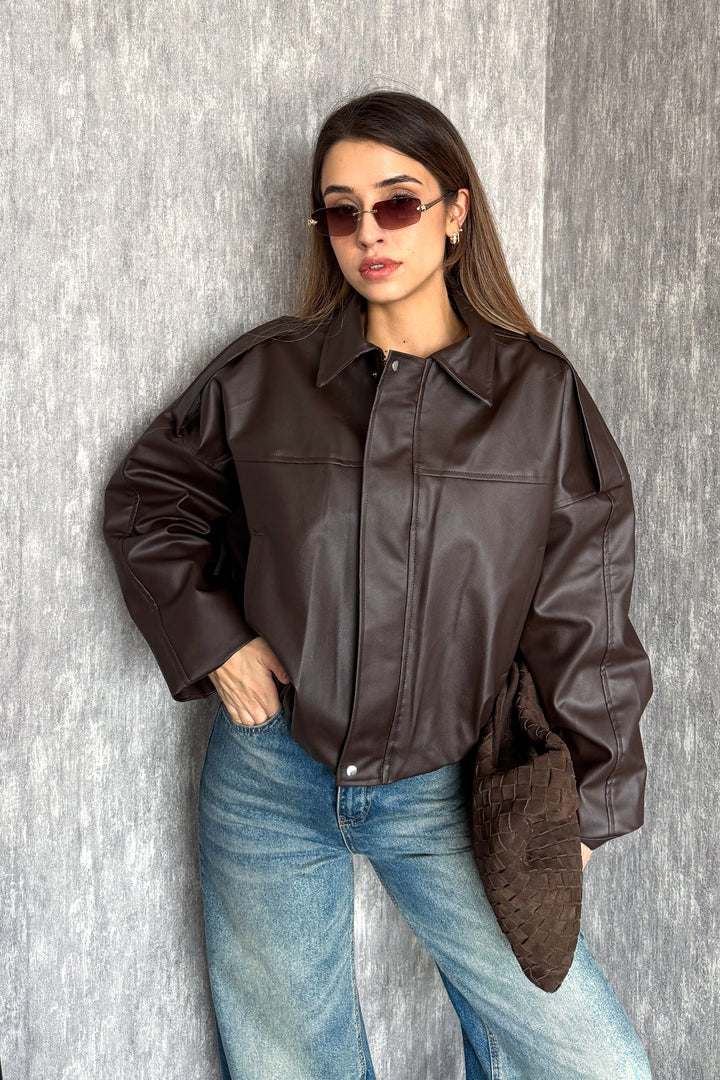 MPL Kadın Oversıze Altı Lastikli Deri Mont 1055 - Udine