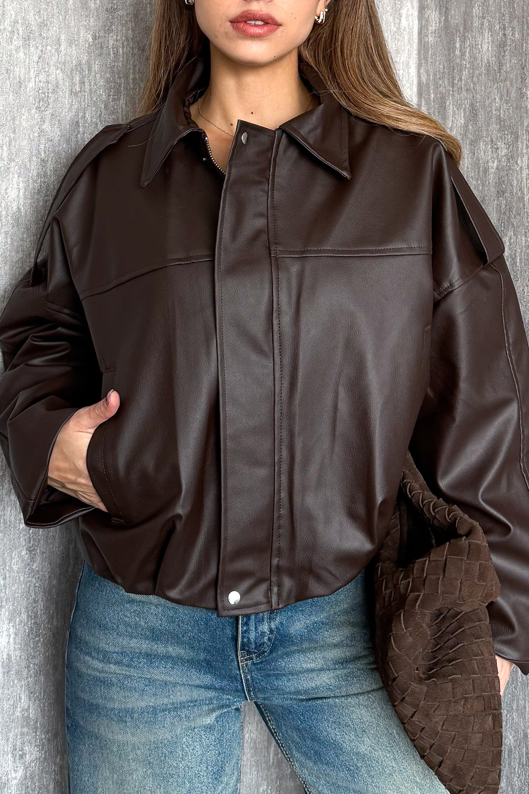 MPL Kadın Oversıze Altı Lastikli Deri Mont 1055 - Udine