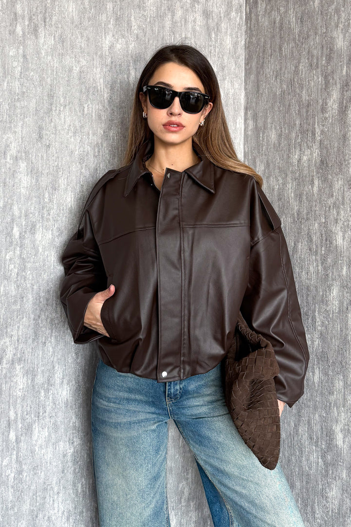 MPL Kadın Oversıze Altı Lastikli Deri Mont 1055 - Udine