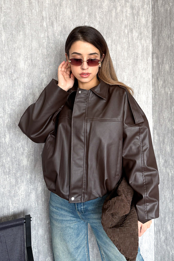 MPL Kadın Oversıze Altı Lastikli Deri Mont 1055 - Udine