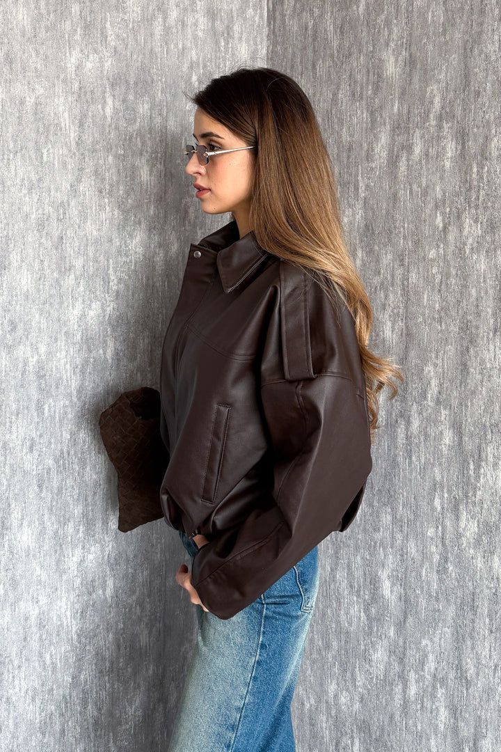 MPL Kadın Oversıze Altı Lastikli Deri Mont 1055 - Udine