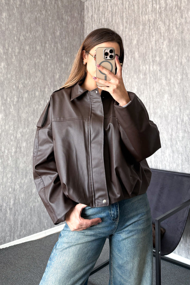 MPL Kadın Oversıze Altı Lastikli Deri Mont 1055 - Udine