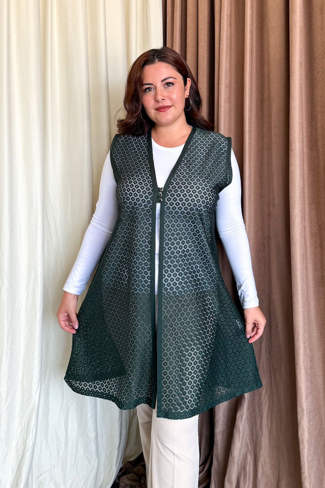 MPL Woman Plus Size Lace Long Vest 261-2 - Tuxpan