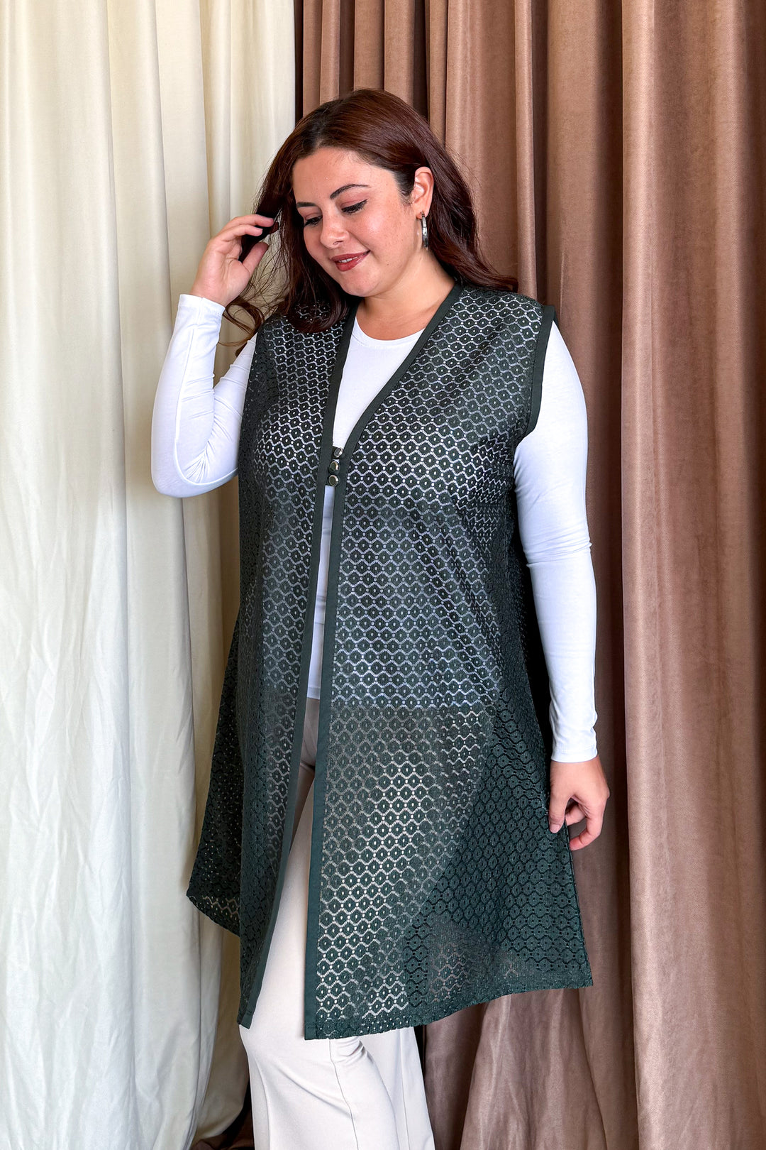 MPL Woman Plus Size Lace Long Vest 261-2 - Tuxpan