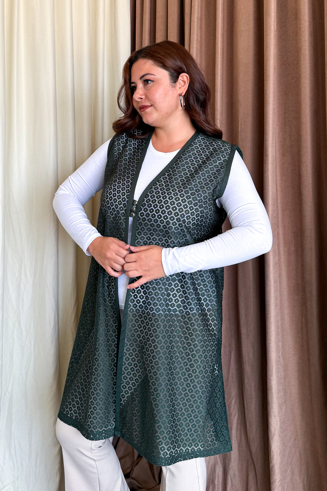 MPL Woman Plus Size Lace Long Vest 261-2 - Tuxpan