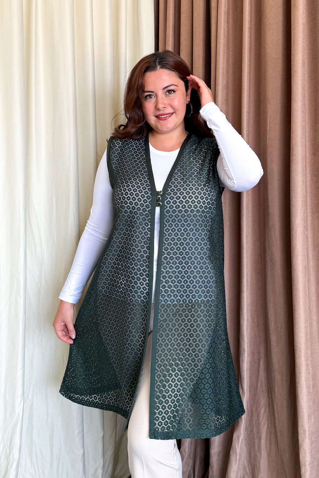 MPL Woman Plus Size Lace Long Vest 261-2 - Tuxpan