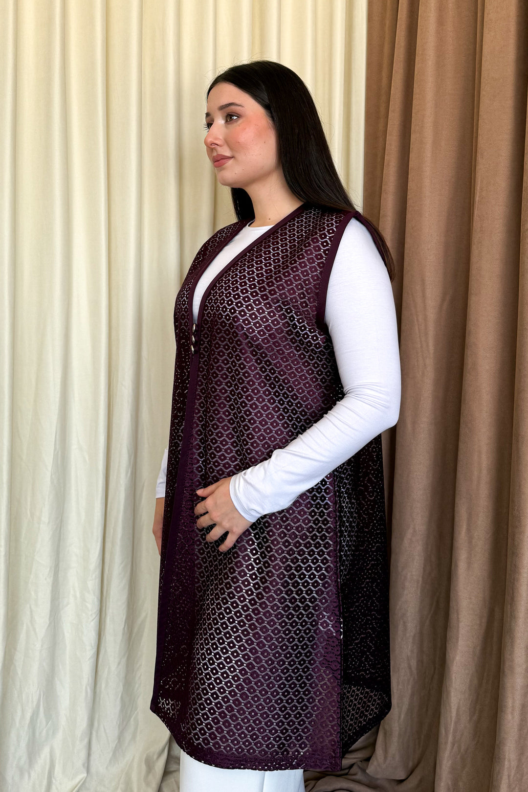 MPL Woman Plus Size Lace Long Vest 261-2 - Macclesfield
