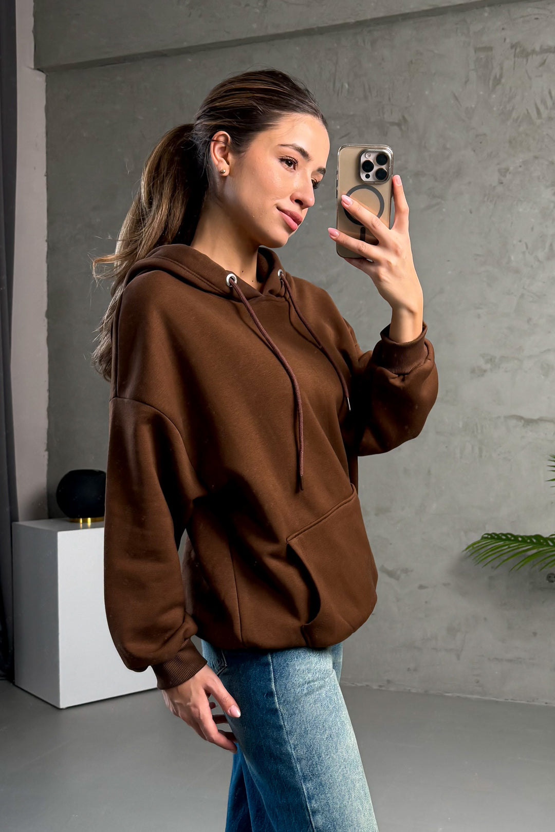 MPL Kadın Kapüşonlu Kanguru Cep 3 İp Sweat 21615 - Royal Oak