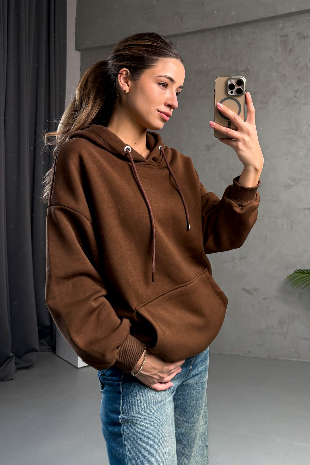 MPL Kadın Kapüşonlu Kanguru Cep 3 İp Sweat 21615 - Royal Oak