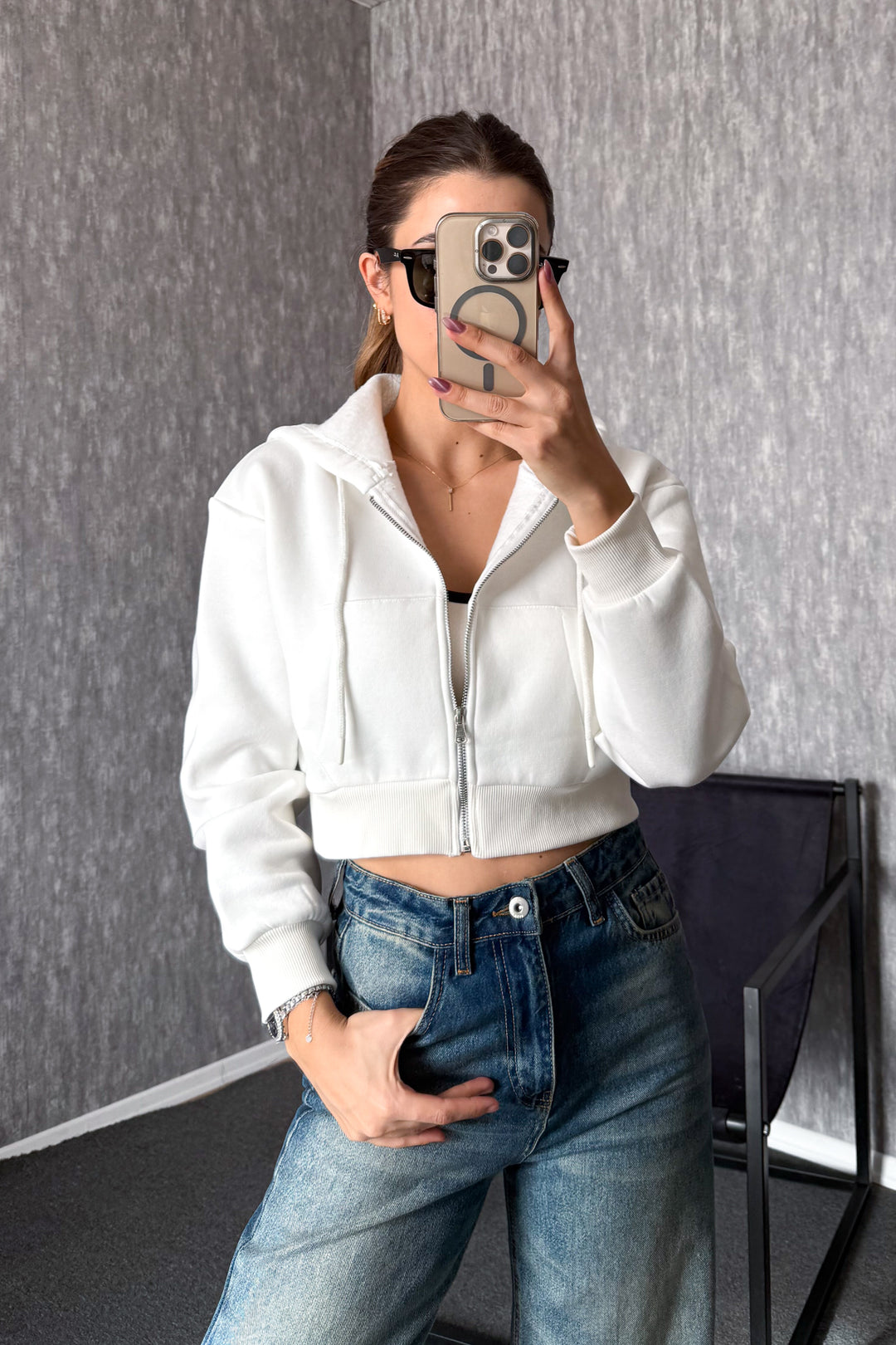 MPL Woman 3 Rope Hooded Saşaş Short Metal Zippered Sweatshirt 21652 - Filderstadt