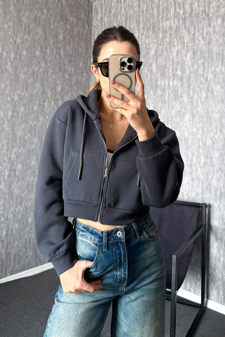 MPL Woman 3 String Hooded Saşaş Short Metal Zippered Sweatshirt 21652 - Massa