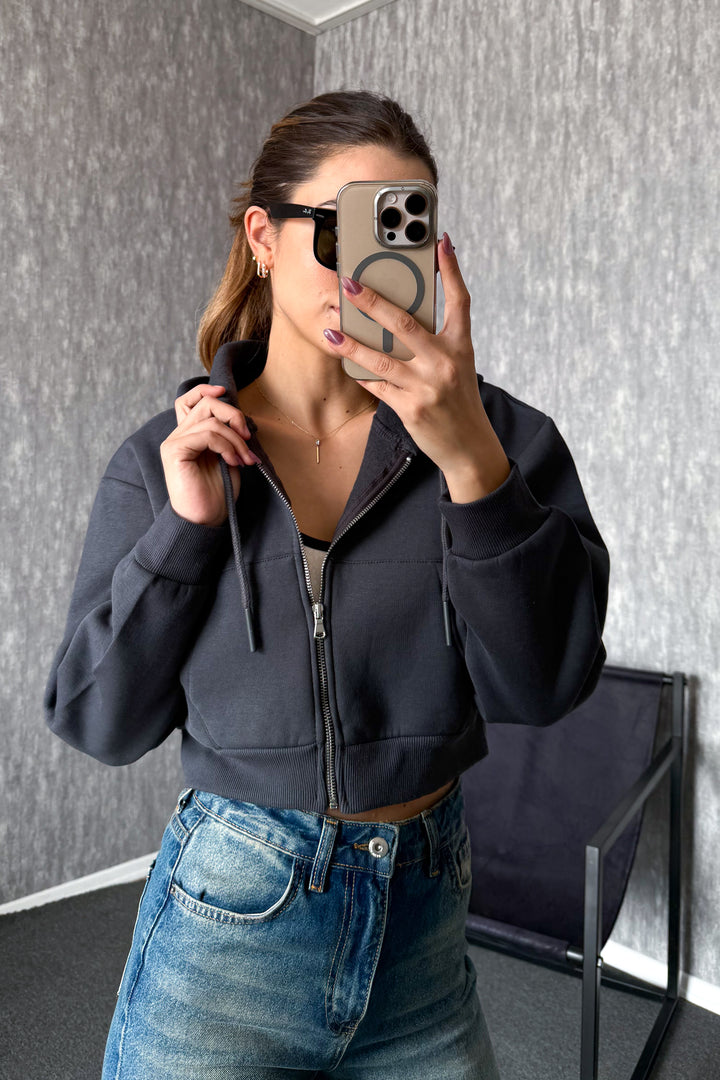 MPL Woman 3 String Hooded Saşaş Short Metal Zippered Sweatshirt 21652 - Massa