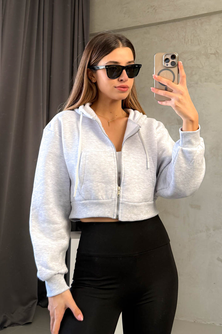 MPL Woman 3 Yarn Hooded Saşaş Short Metal Zippered Sweatshirt 21652 - Braintree