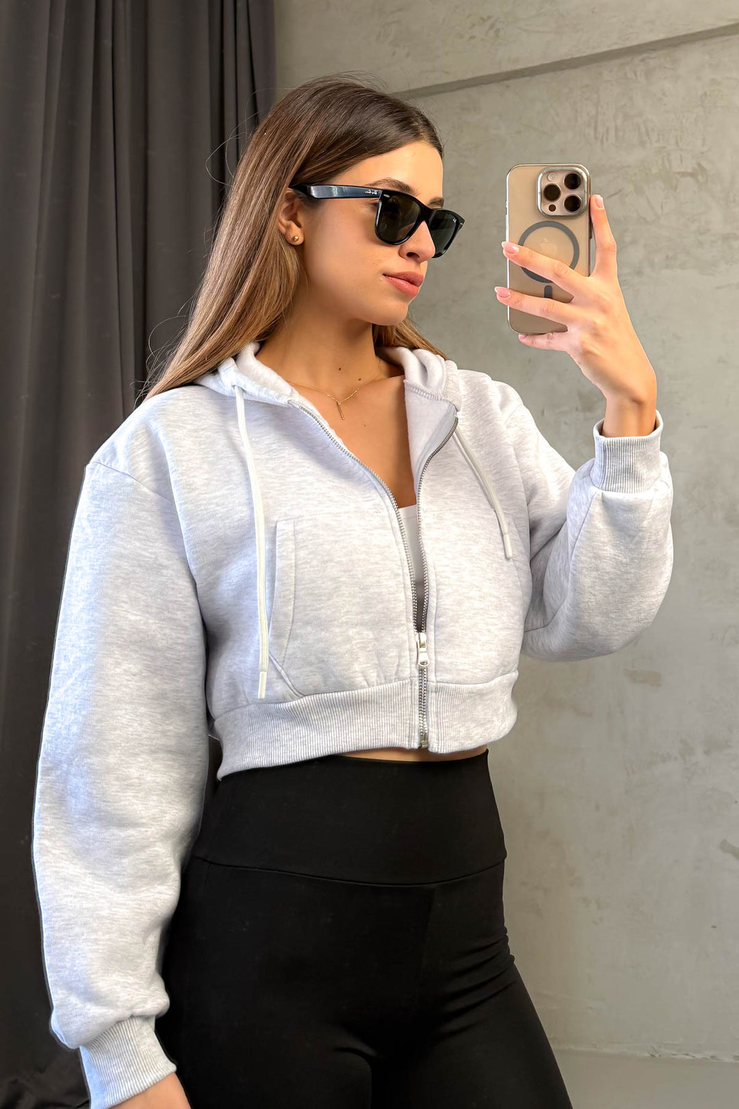 MPL Kadın 3 İp Kapşonlu  Saşaş Kısa Metal Fermuarlı Sweat 21652 - San Francisco del Rincón