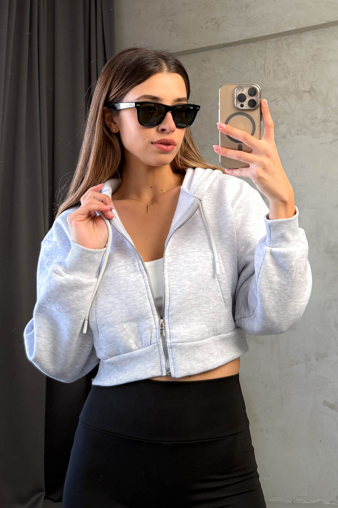 MPL Kadın 3 İp Kapşonlu  Saşaş Kısa Metal Fermuarlı Sweat 21652 - San Francisco del Rincón