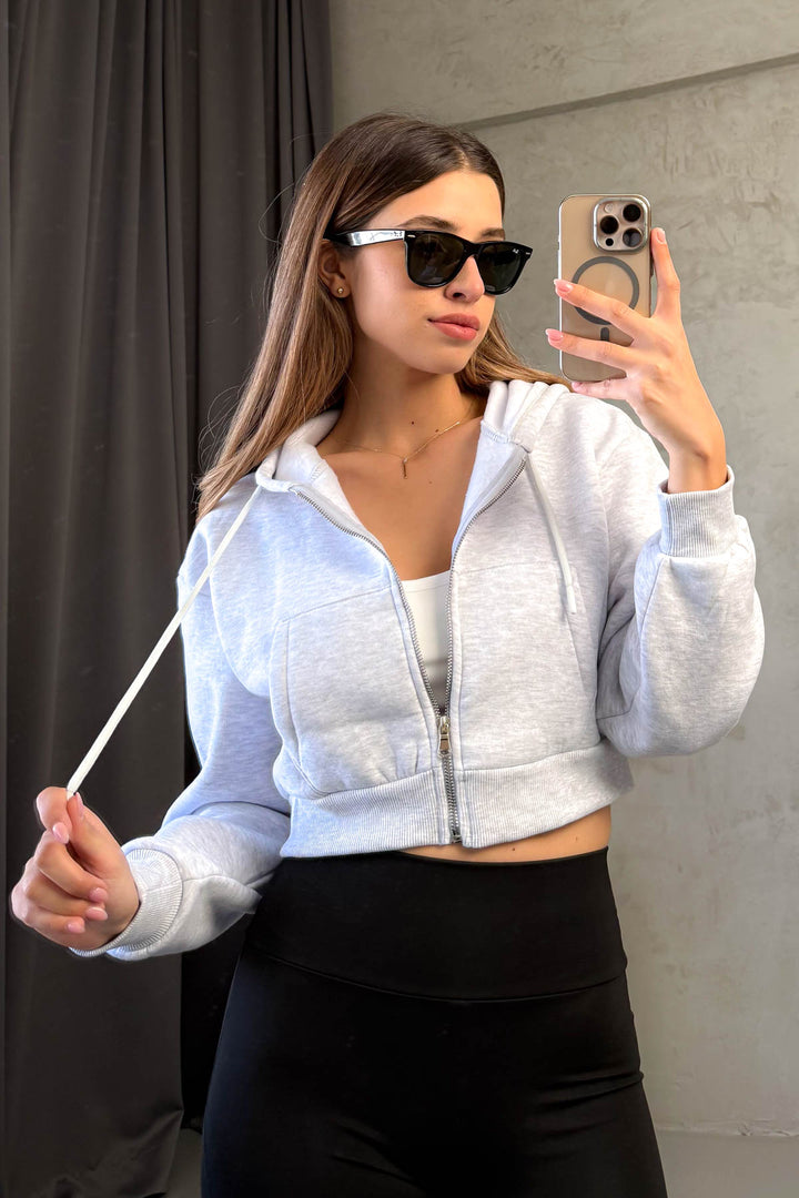 MPL Kadın 3 İp Kapşonlu  Saşaş Kısa Metal Fermuarlı Sweat 21652 - San Francisco del Rincón