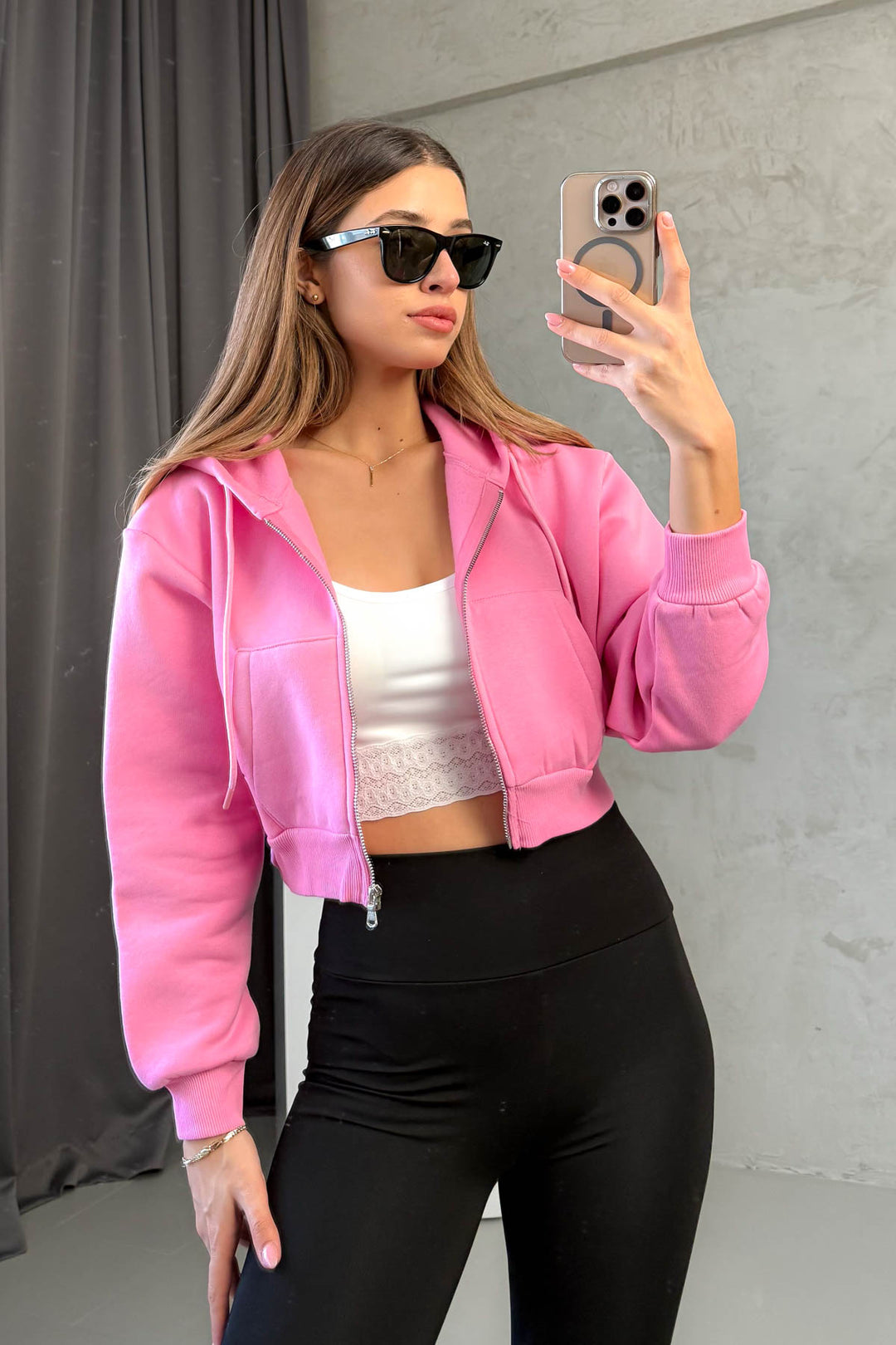 MPL Kadın 3 İp Kapşonlu  Saşaş Kısa Metal Fermuarlı Sweat 21652 - Nuremberg