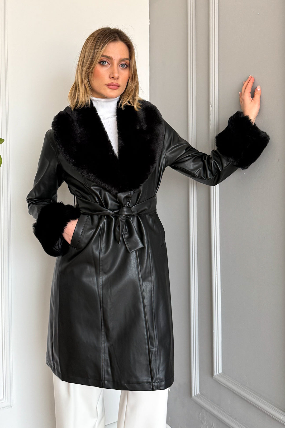 MPL Women's Fur Collar Leather Coat 1045 - Kutaisi