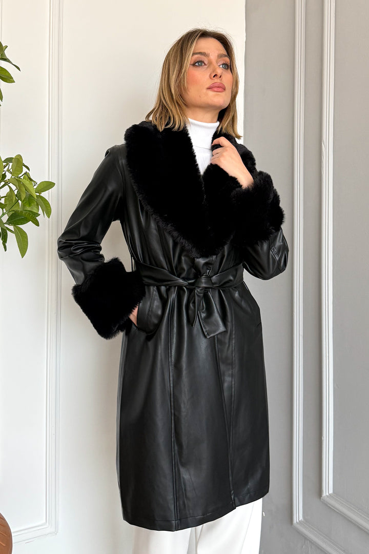 MPL Women's Fur Collar Leather Coat 1045 - Kutaisi