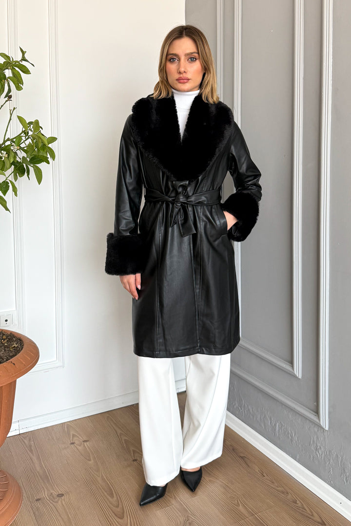 MPL Women's Fur Collar Leather Coat 1045 - Kutaisi