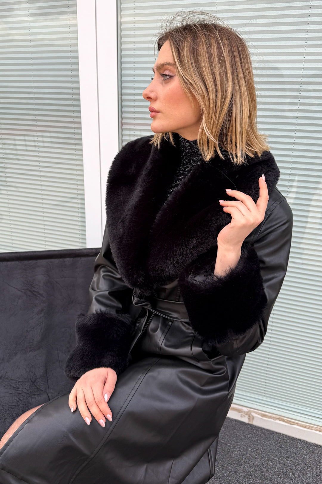 MPL Women's Fur Collar Leather Coat 1045 - Kutaisi