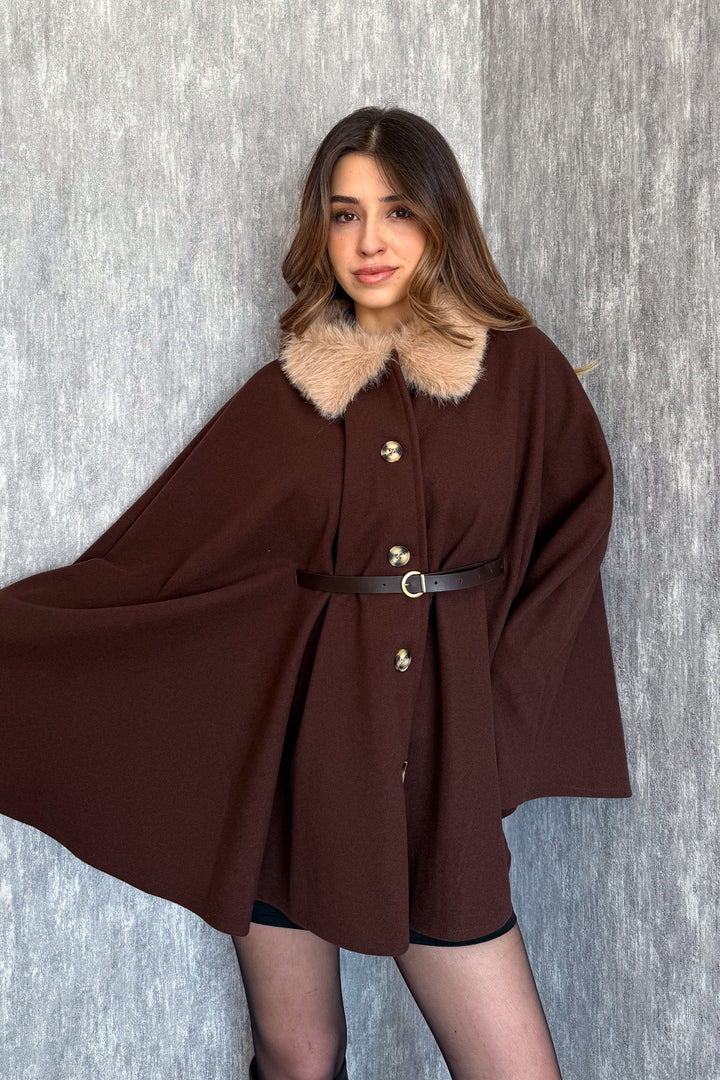 MPL Women's Fur Collar Poncho 9165 - Ermezinde