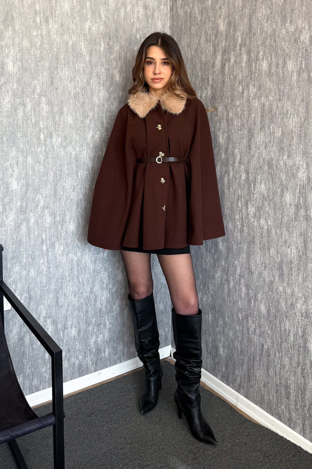 MPL Women's Fur Collar Poncho 9165 - Ermezinde