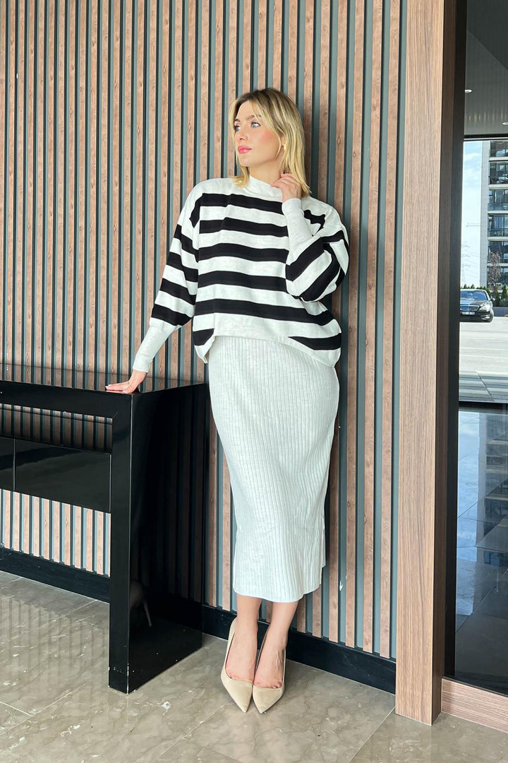 MPL Women's Striped Knit Dress-Sweater Set 1364 - Bolingbrook