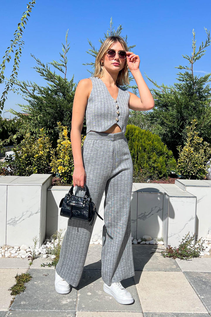 MPL Women's Striped Sweater-Vest and Pants Set 4017 - Maroúsi