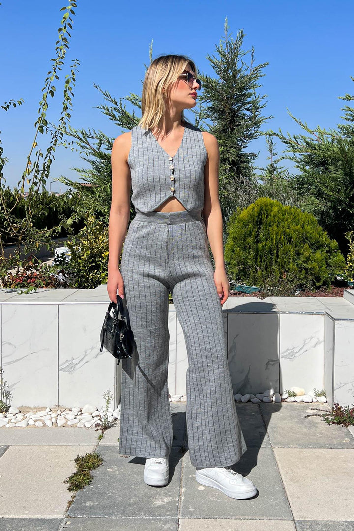 MPL Women's Striped Sweater-Vest and Pants Set 4017 - Maroúsi