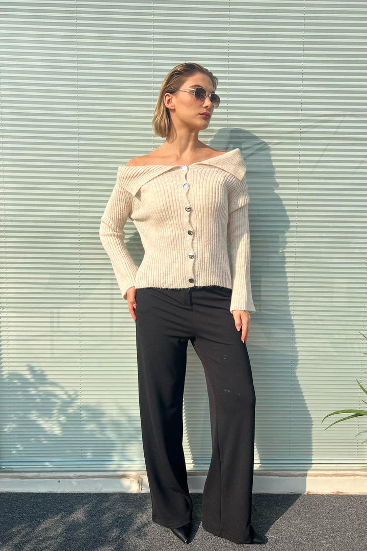 MPL Woman's Cardigan with Draped Collar and Metal Buttons 6222024 - Coachella