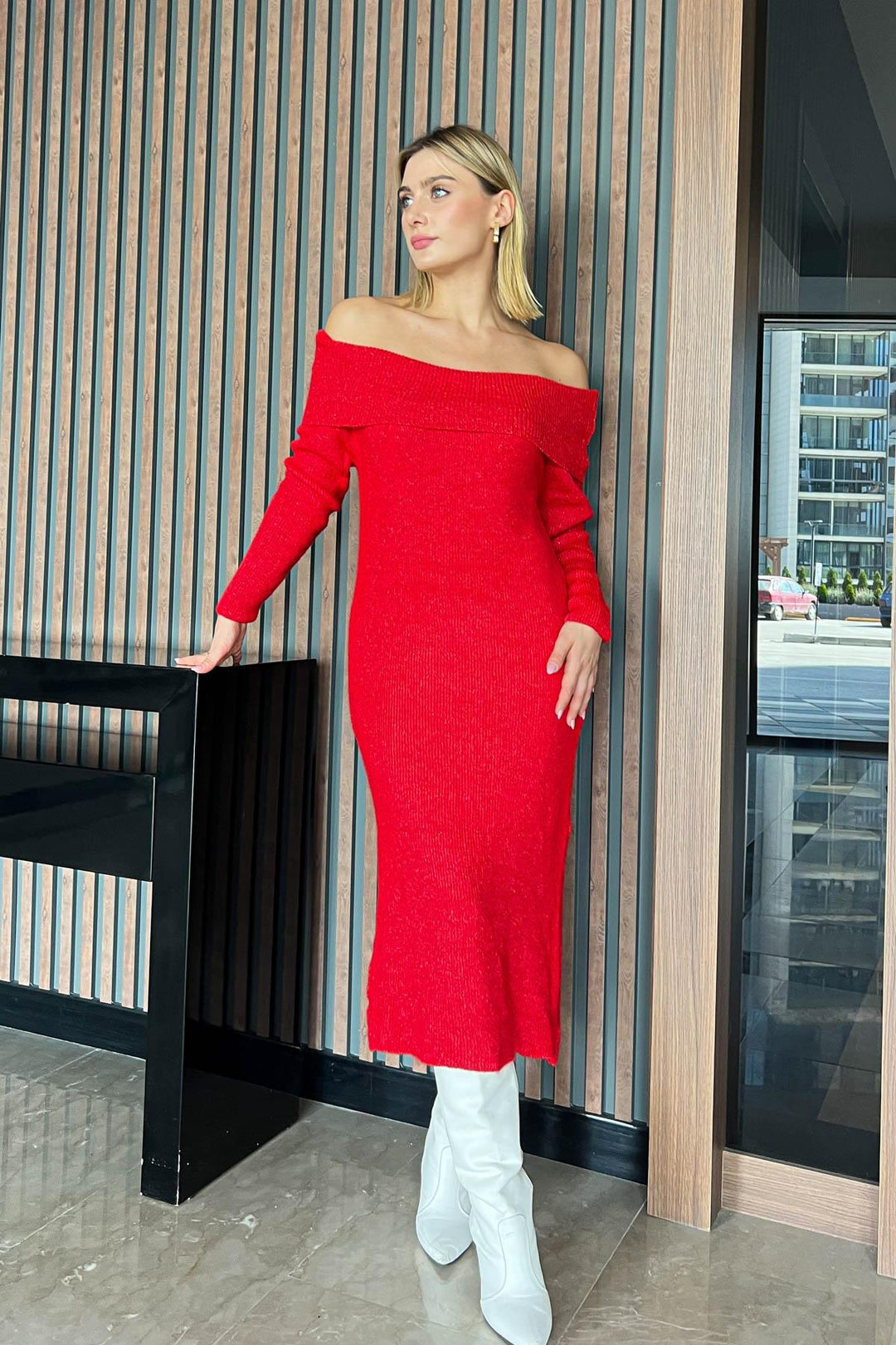 MPL Woman Madonna Collar Long Knit Dress 6224177 - Pinsk