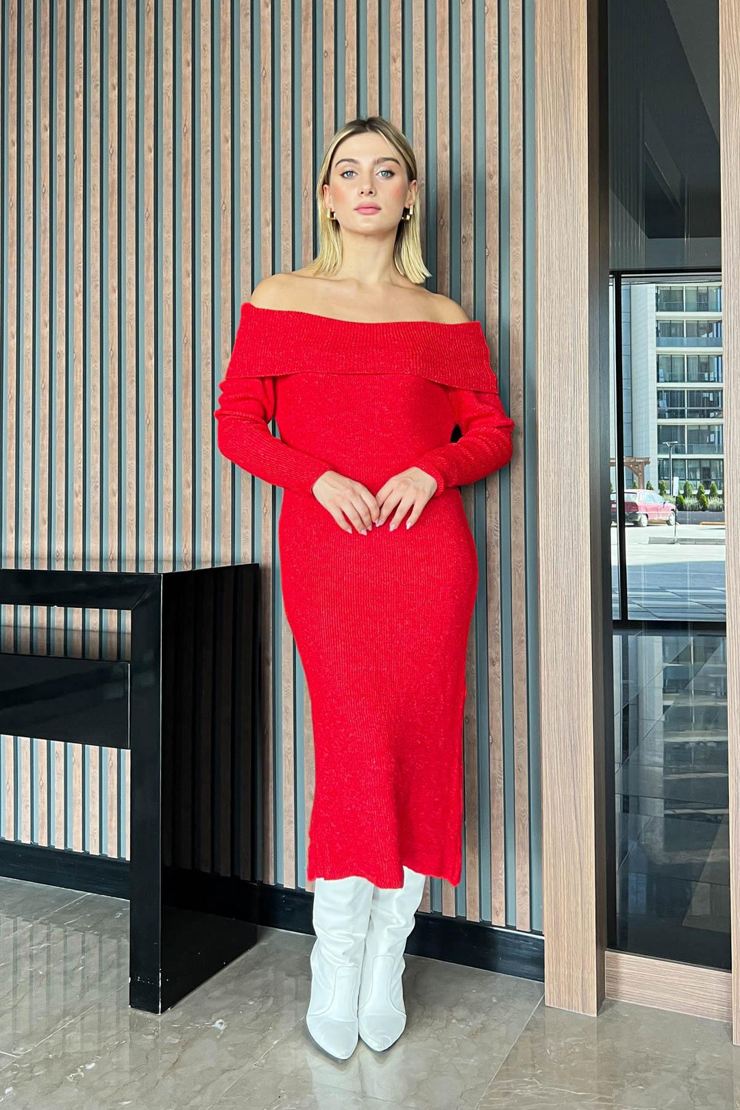 MPL Woman Madonna Collar Long Knit Dress 6224177 - Pinsk