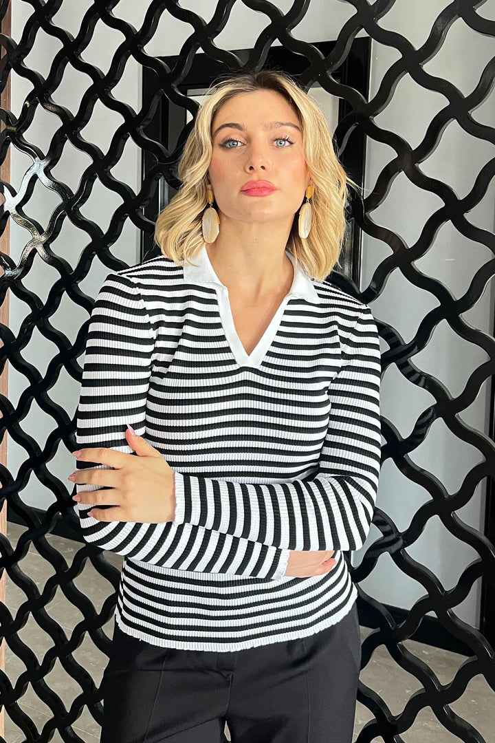 MPL Women's Polo Neck Striped Sweater 5308 - La Huacana