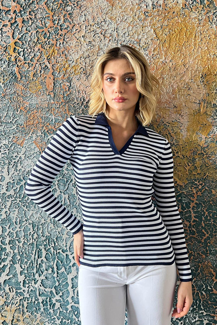 MPL Women's Polo Neck Striped Sweater 5308 - Poitiers