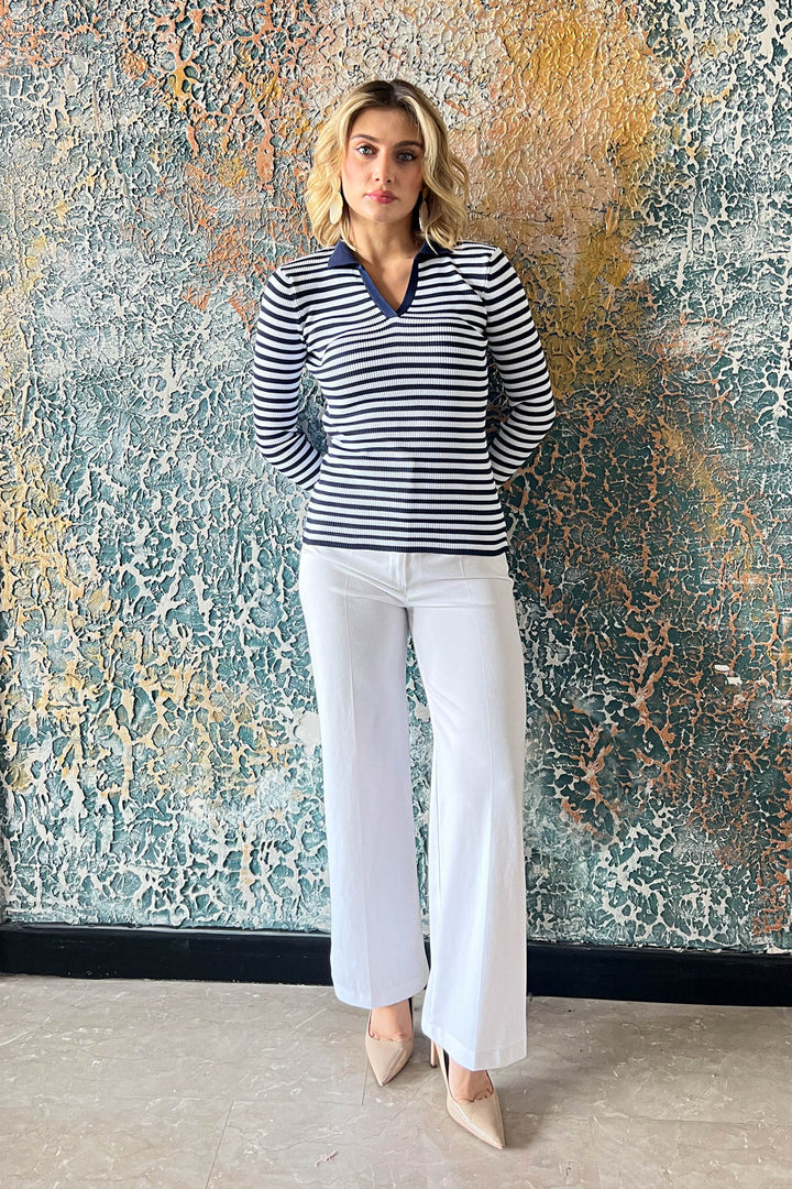 MPL Women's Polo Neck Striped Sweater 5308 - Poitiers