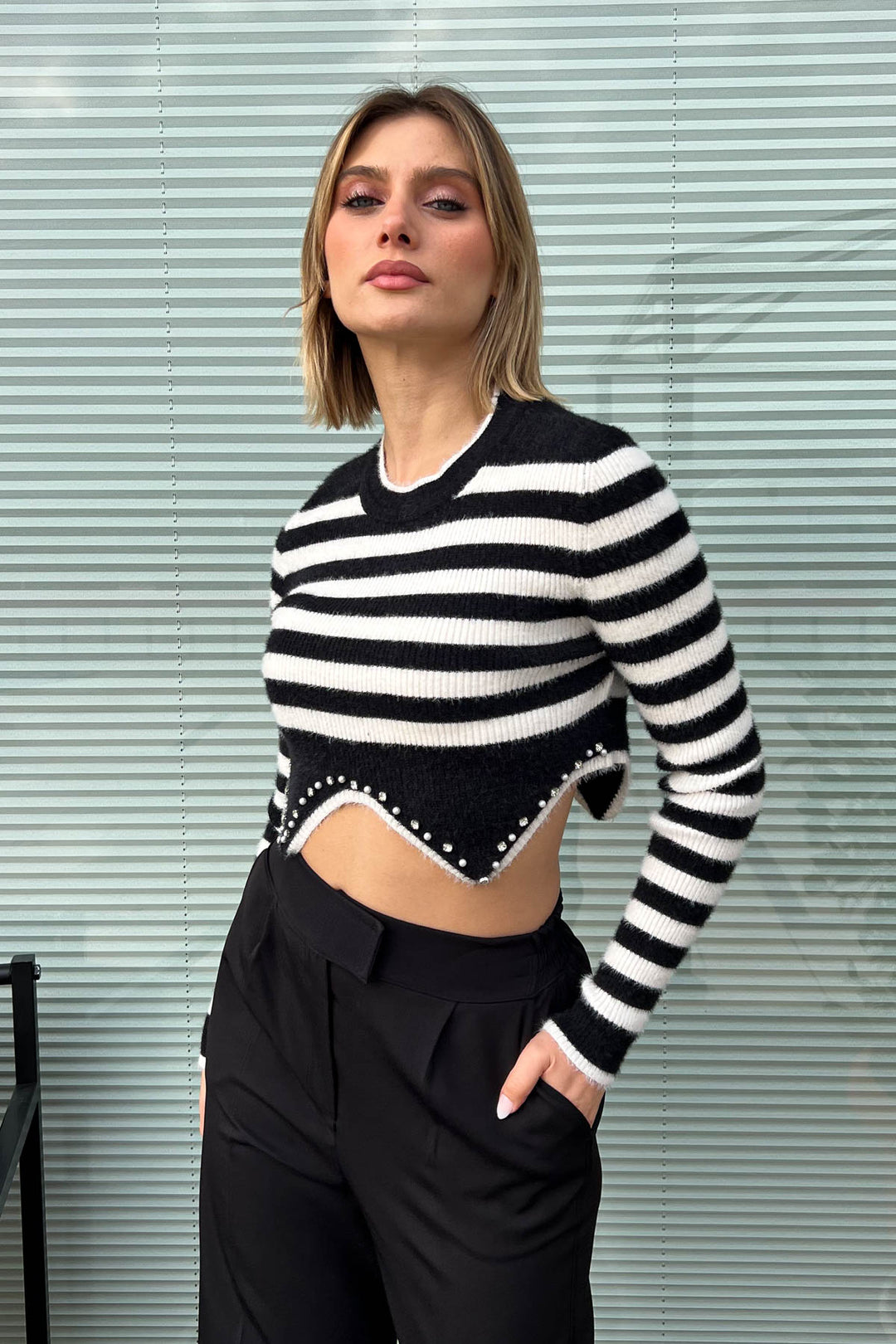 MPL Women's Striped Crop Sweater 6611 - Jackson