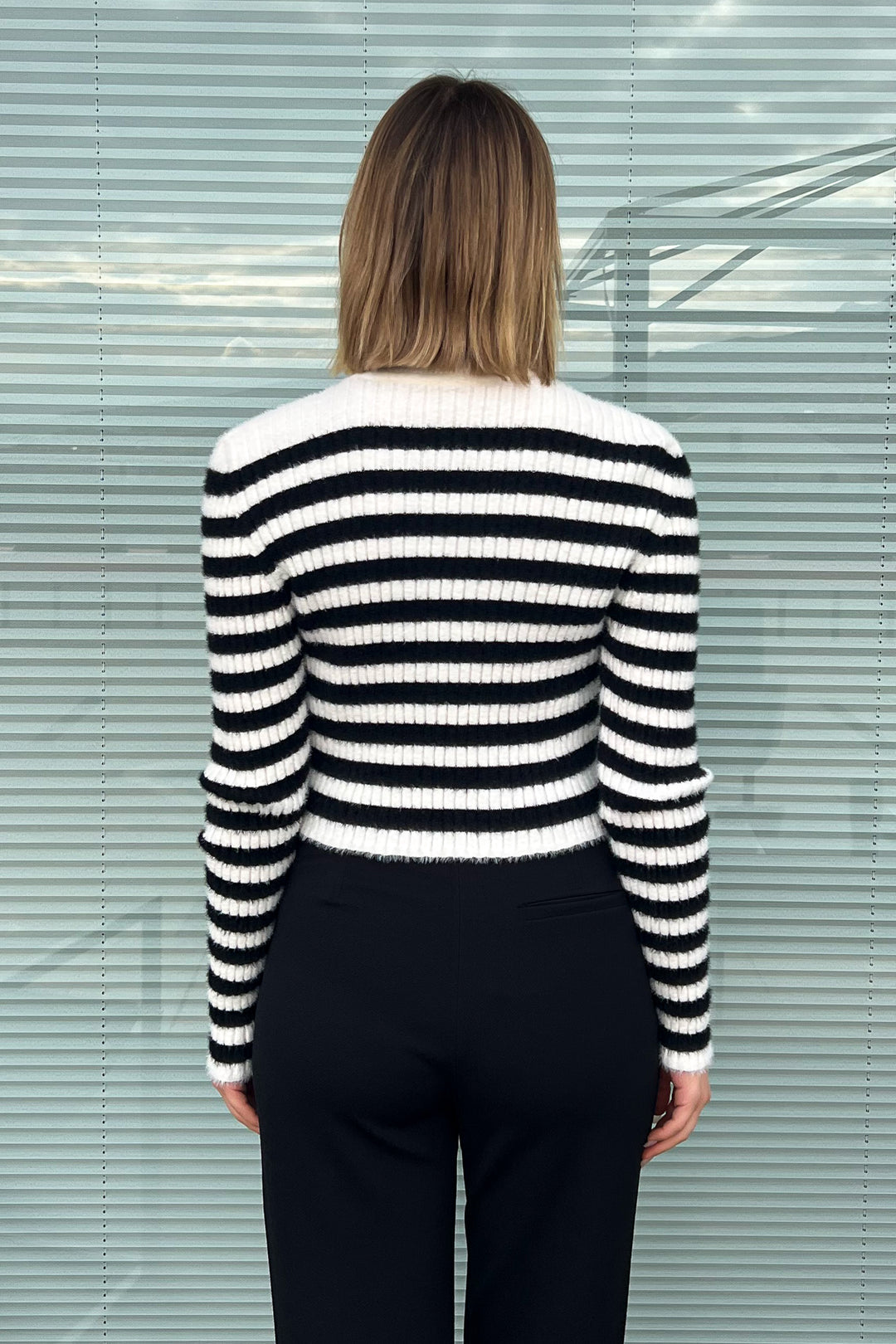 MPL Woman Striped Fisherman Collar Short Sweater 6622 - Laredo