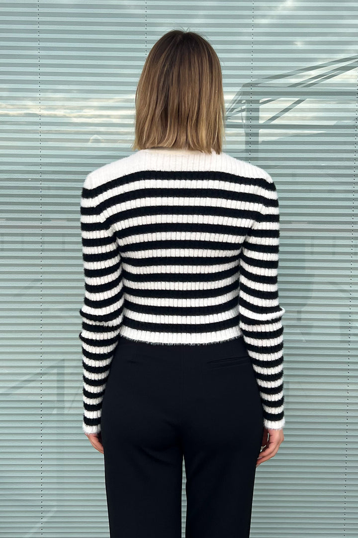 MPL Woman Striped Fisherman Collar Short Sweater 6622 - Laredo