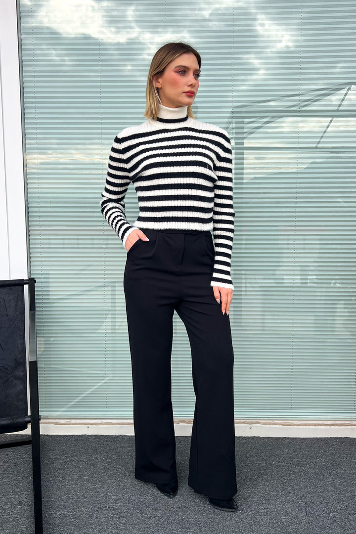 MPL Woman Striped Fisherman Collar Short Sweater 6622 - Laredo