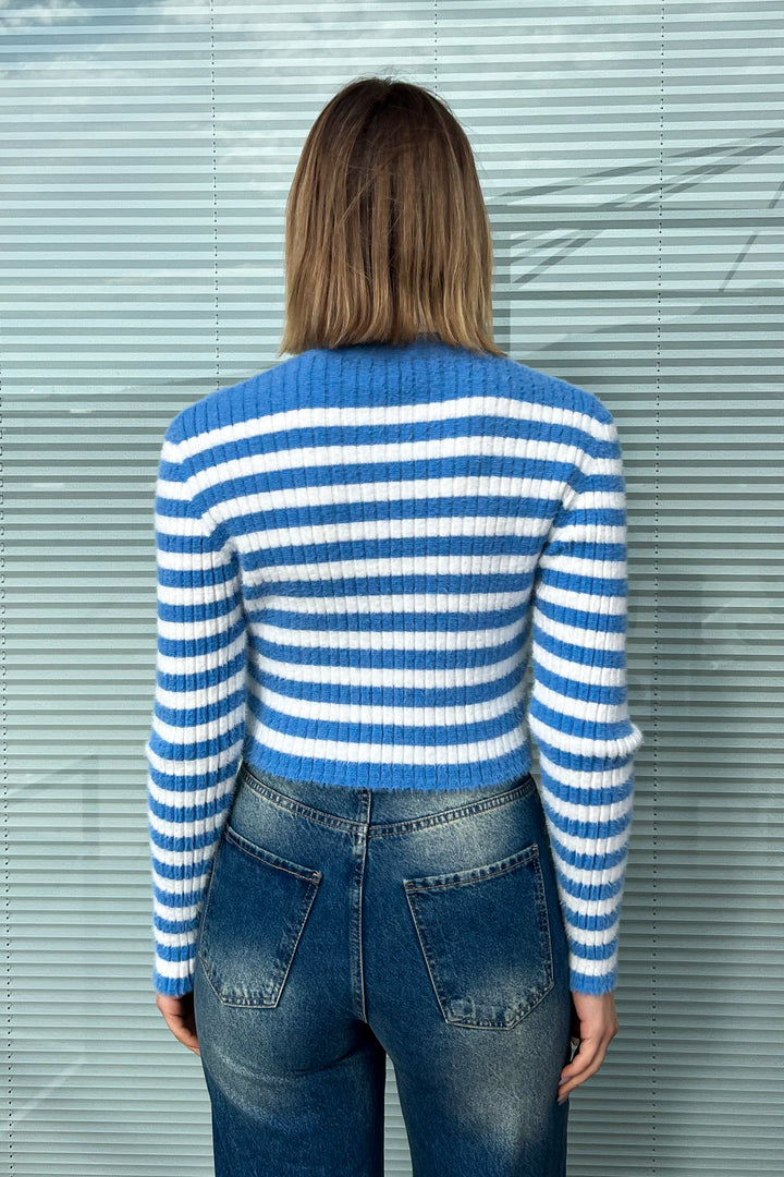 MPL Woman Striped Fisherman Collar Short Sweater 6622 - Würselen