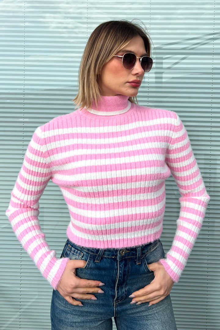 MPL Woman Striped Fisherman Collar Short Sweater 6622 - Haltom City