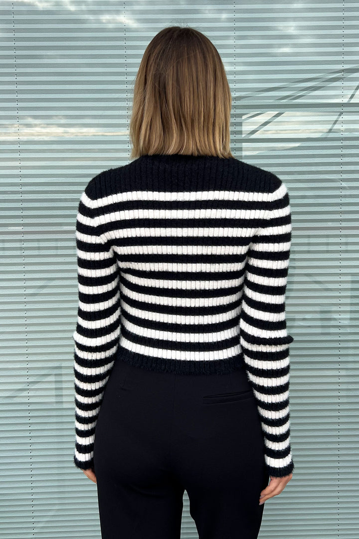 MPL Woman Striped Fisherman Collar Short Sweater 6622 - Bloomfield