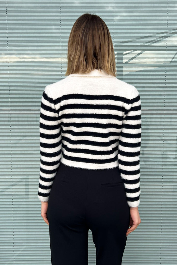 MPL Woman Polo Neck Striped Knit Crop Sweater 6624 - San Bruno