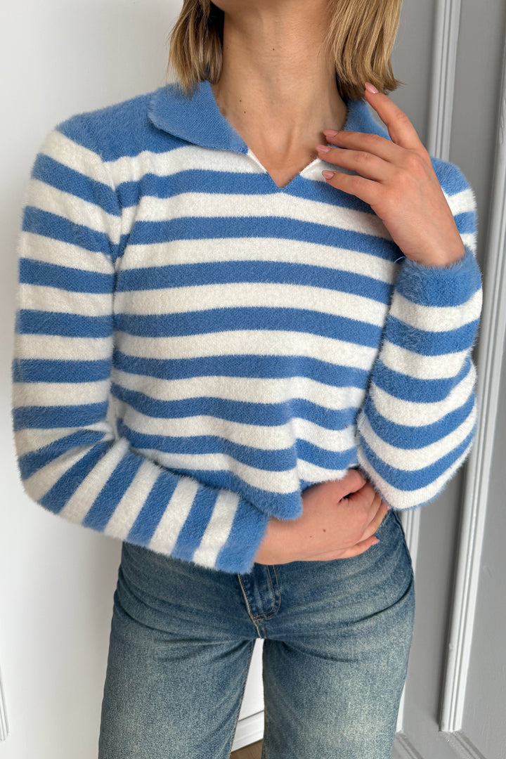 MPL Woman Polo Neck Striped Knit Crop Sweater 6624 - Belleville