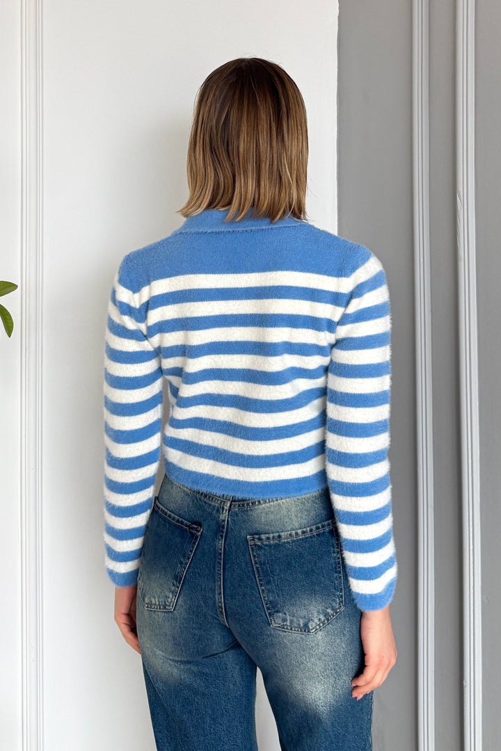 MPL Woman Polo Neck Striped Knit Crop Sweater 6624 - Belleville